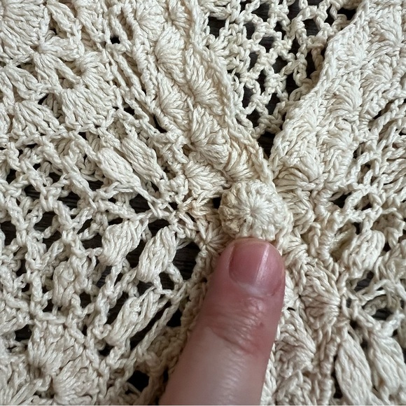 Vintage Hand Crochet Cream Short Sleeve Knit Button Front Cardigan Size M - Picture 5 of 5